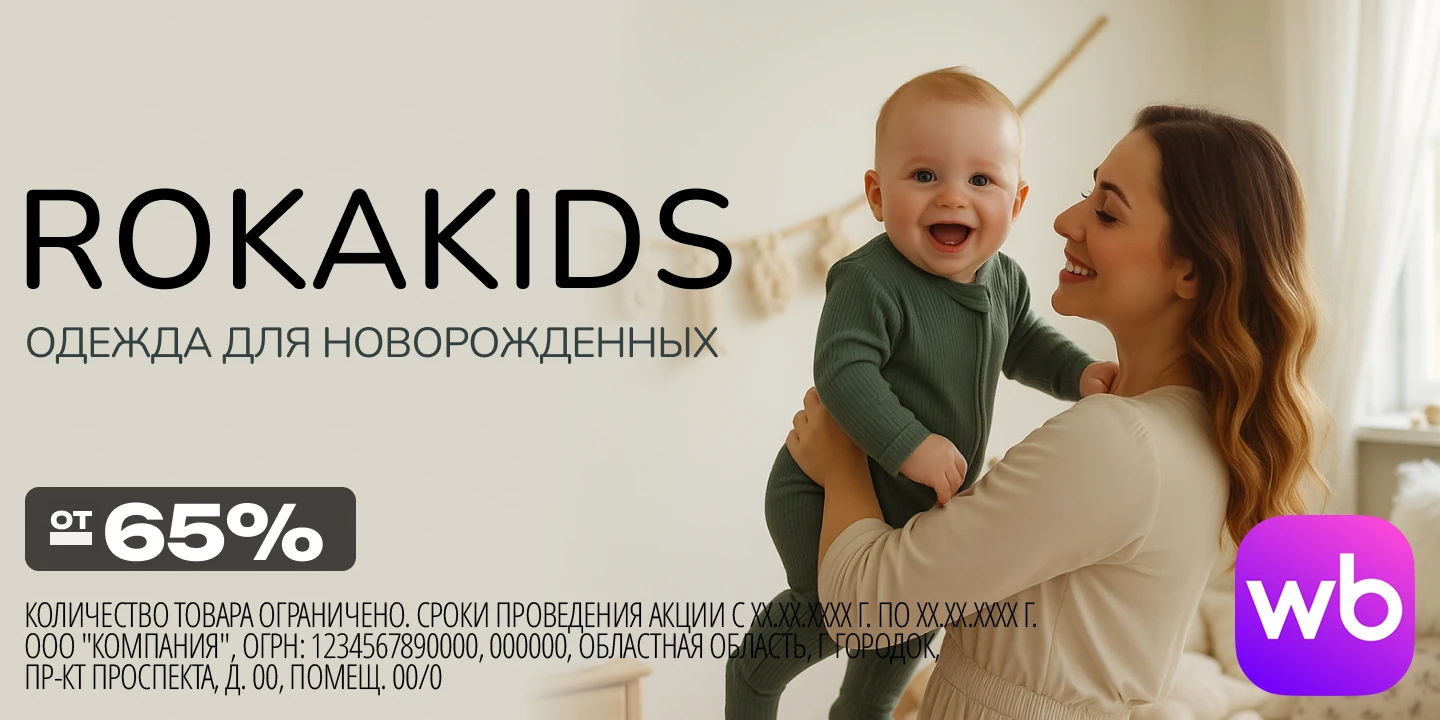 Цифровой билборд Wildberries для бренда ROKAKIDS: одежда для новорождённых